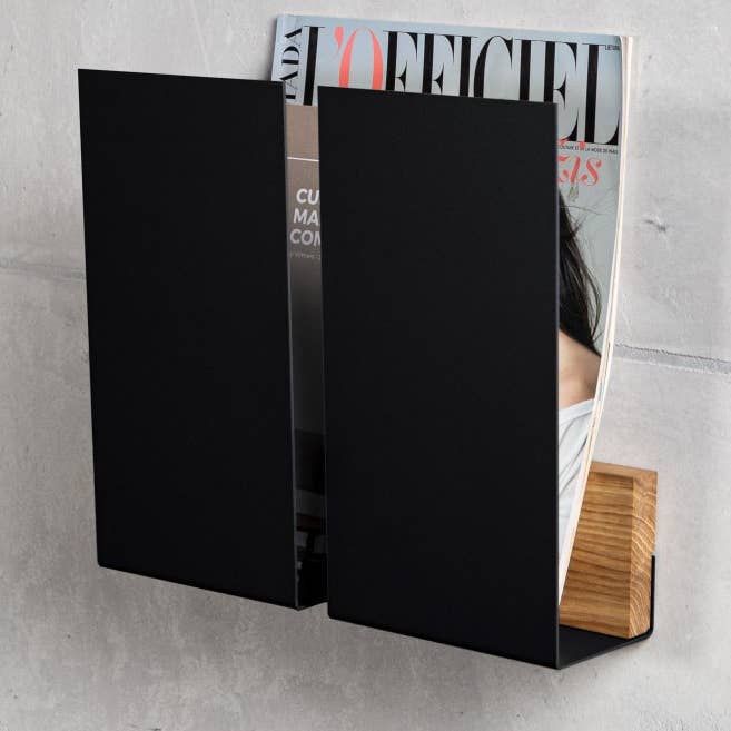 NAMUOS - Wholesale Magazine Rack - Wall magazine holder WINGS - Black, oak wood0