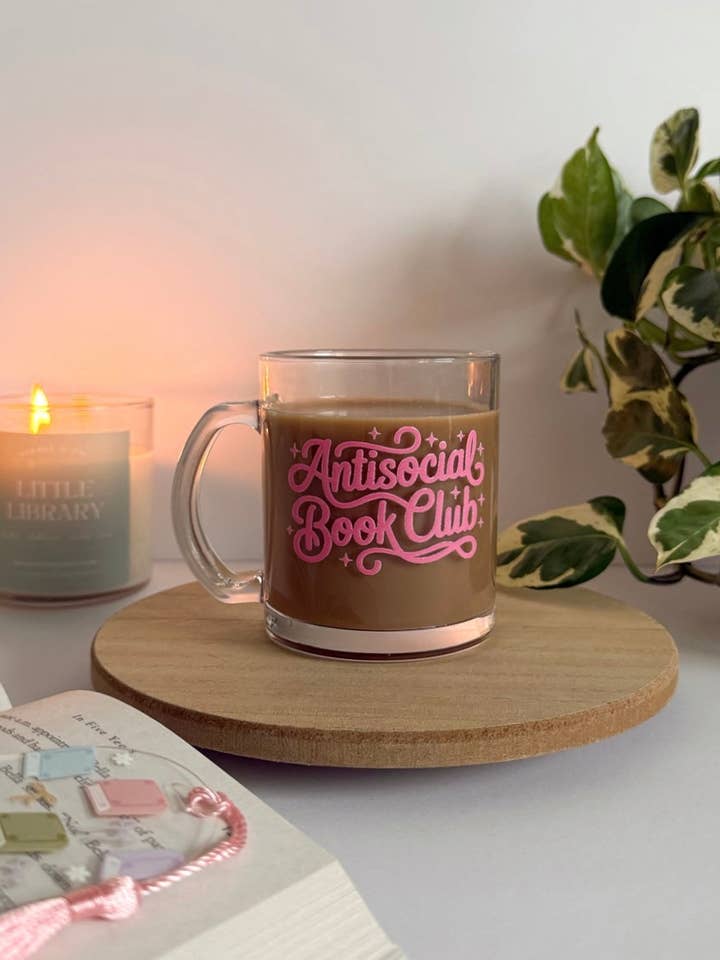 Antisoziale Buchclub Buchige Glastasse, Tasse für Buchliebhaber für den Großhandel von Birdie & Co.