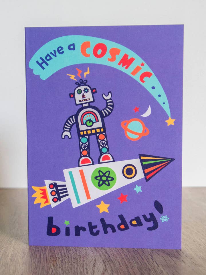 Carte d'anniversaire Cosmic Robot pour la vente par Lunar Apple