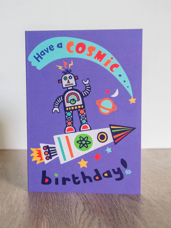 Carte d'anniversaire Cosmic Robot pour la vente par Lunar Apple
