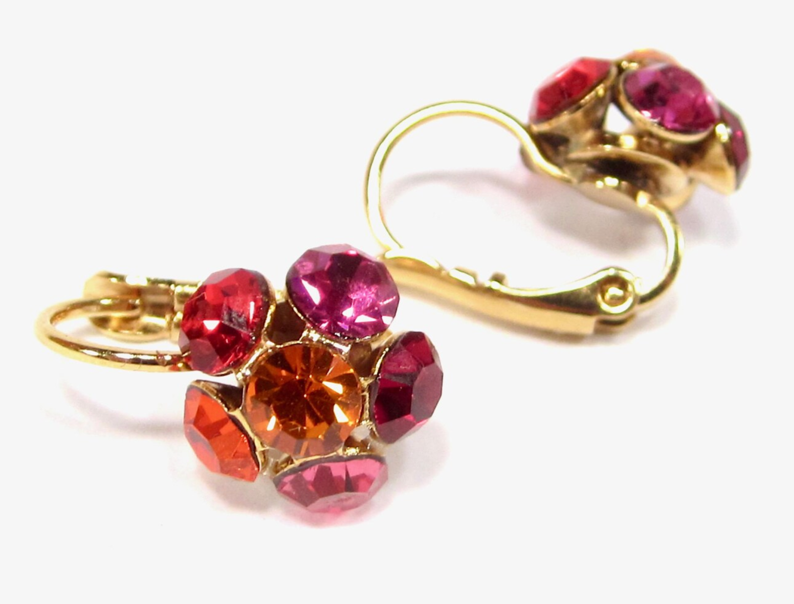 SoHo Schmuckmanufaktur - Wholesale Dangle Earrings - Sweet rhinestone flower earrings pink orange red earrings gold2