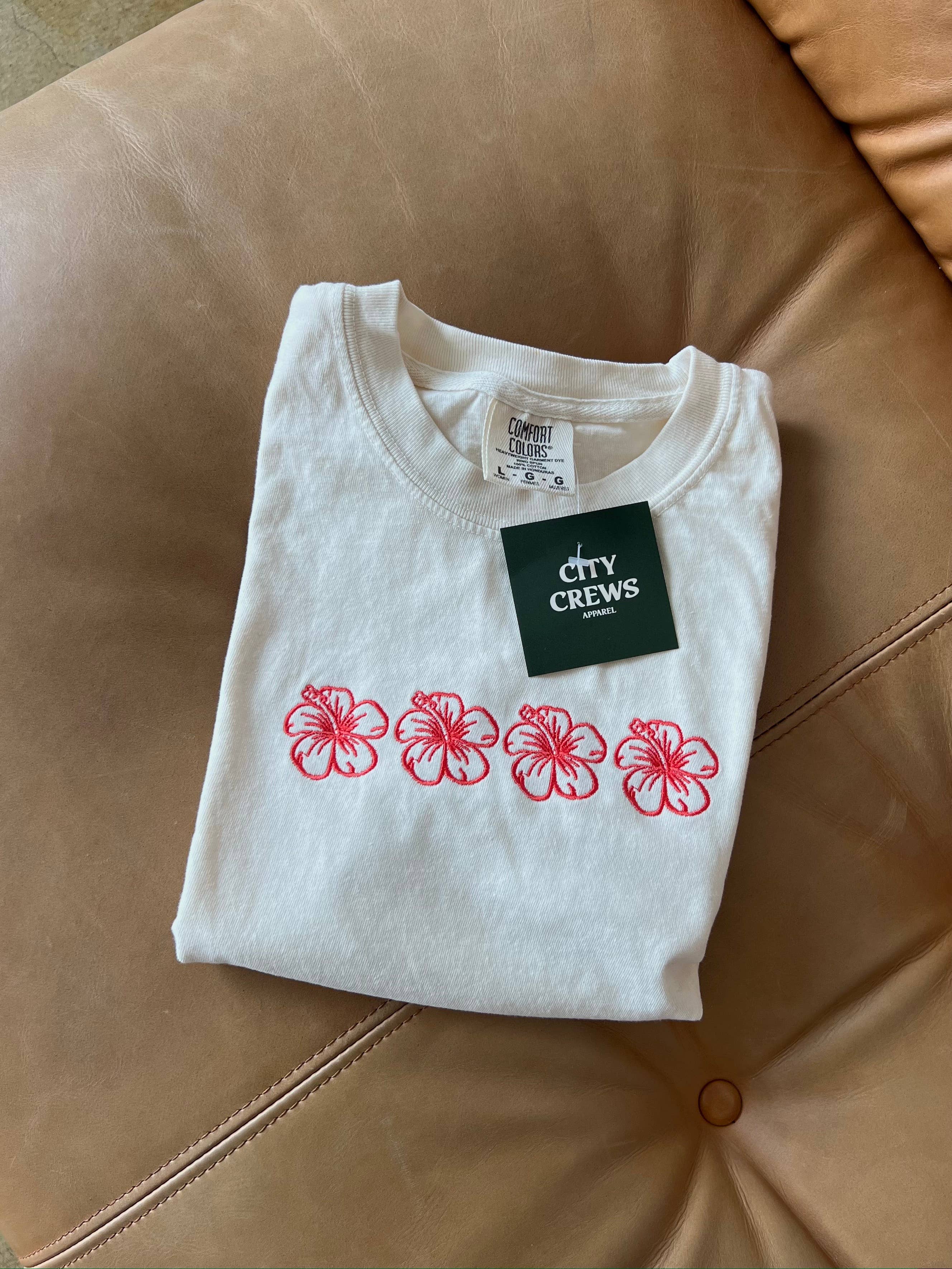 City Crews Apparel - Wholesale T-Shirt - Women's - Hibiscus Flower Embroidered Comfort Colors T-Shirt1