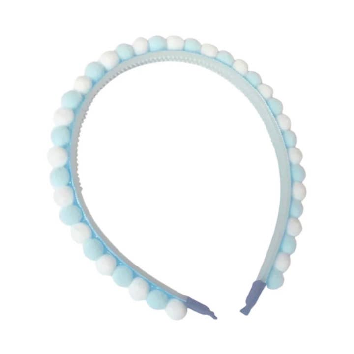 Baby Blue Pom Pom Headband for wholesale by Lolo Headbands