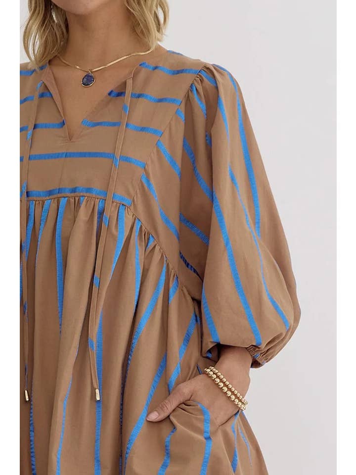 Plus Size Stripe 3/4 Sleeve Babydoll Dress for wholesale on Faire