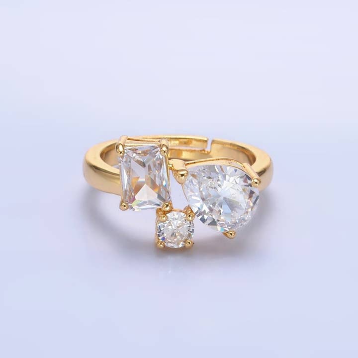 24K Guld Fyldt Klar CZ Baguette Dråbeformet Rund Ring | O847 for engroshandel hos Aim Eternal