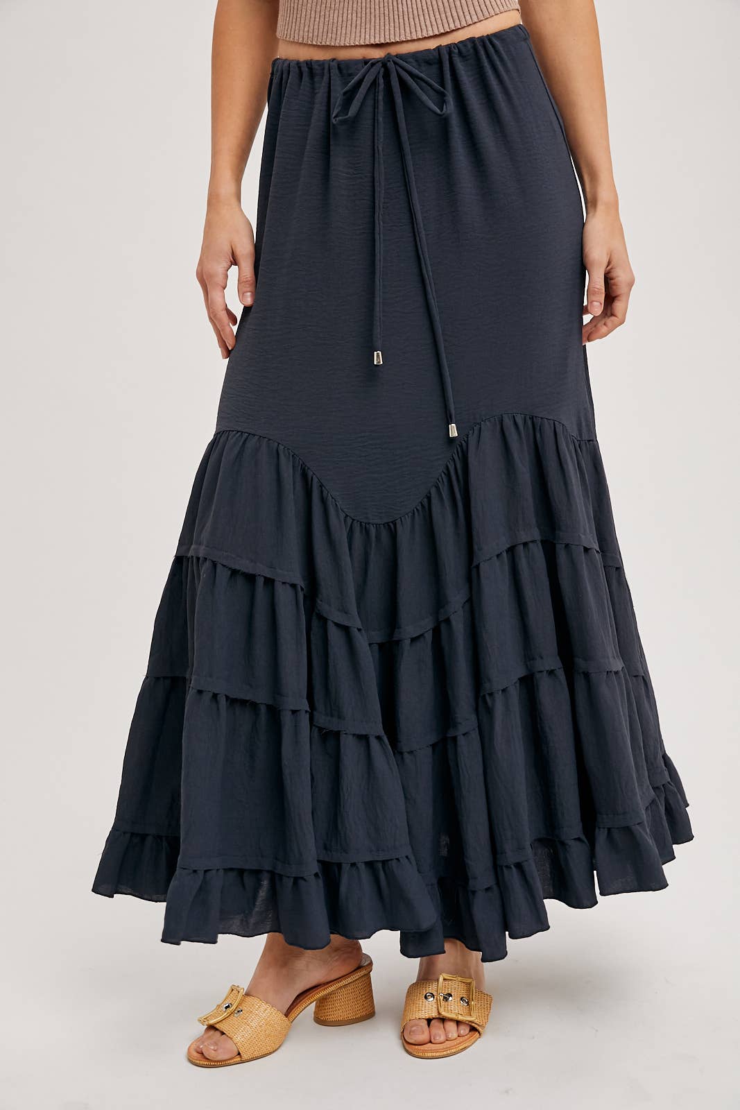 Bluivy - Wholesale Skirt - Women's - RUFFLED DRAWSTRING WASIT MAXI SKIRT WITH LINING13