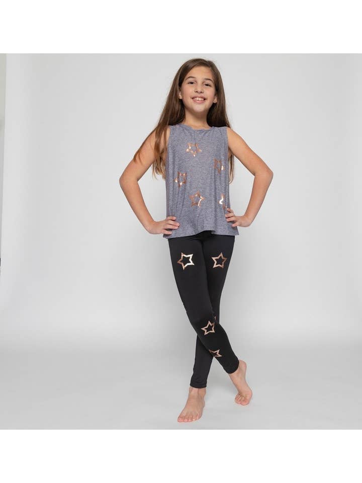 Fanilu – wholesale Modeleggings – Barn – ÖPPNA STJÄRNOR LEGGING SVART/SILVER