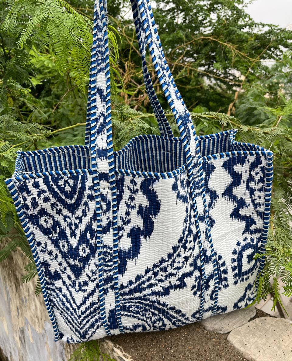 bhavnas boutique - Vente Tote bag – femme - Sac imprimé à la main Sac en coton blanc Sac à bandoulière rembourré1
