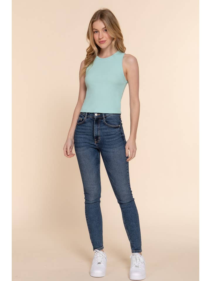 Active Basic | Active USA - Venta al por mayor Camiseta sin mangas - Mujer - Top sin mangas de punto acanalado de algodón y spandex con cuello redondo26