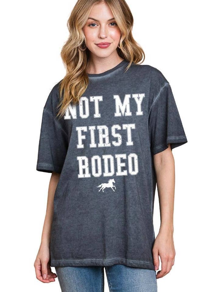 Not My First Rodeo Western Graphic S/S Lunar Dye Tee for wholesale by Foryeri