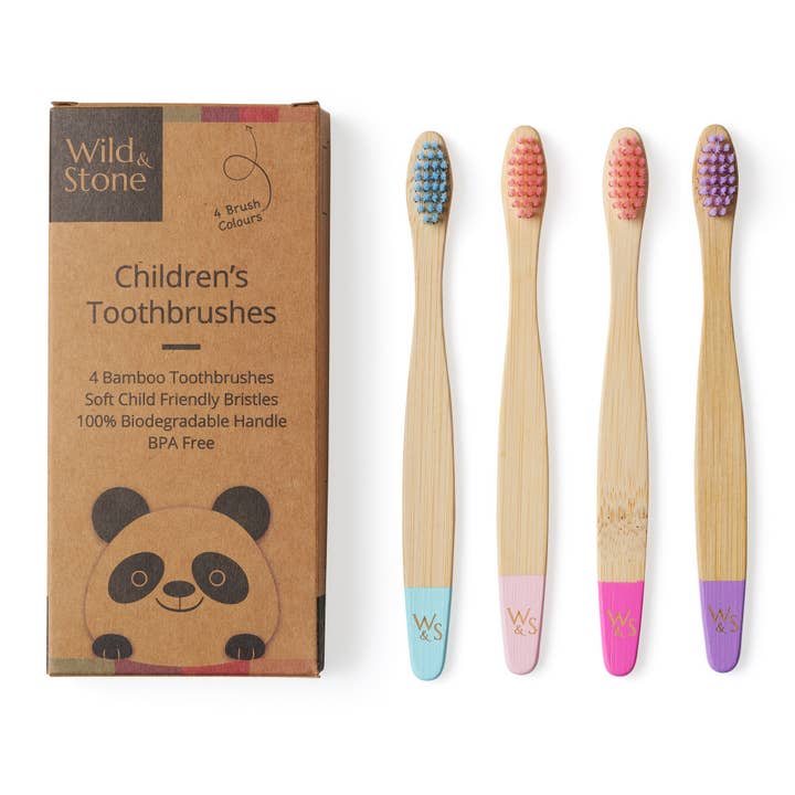 Wild and Stone - Wholesale Toothbrush - Kids & Baby - Children's Bamboo Toothbrush (FSC 100%) - 4 Pack - Candy1