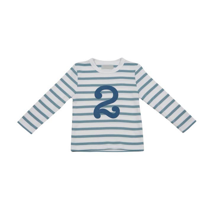 Ocean Blue & White Striped Number 2 T-Shirt for wholesale by Bob & Blossom (US Duties Paid)