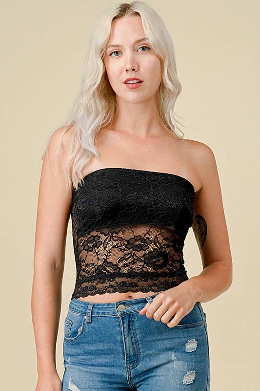 Black 320L FLORAL LACE TUBE TOP for wholesale on Faire0
