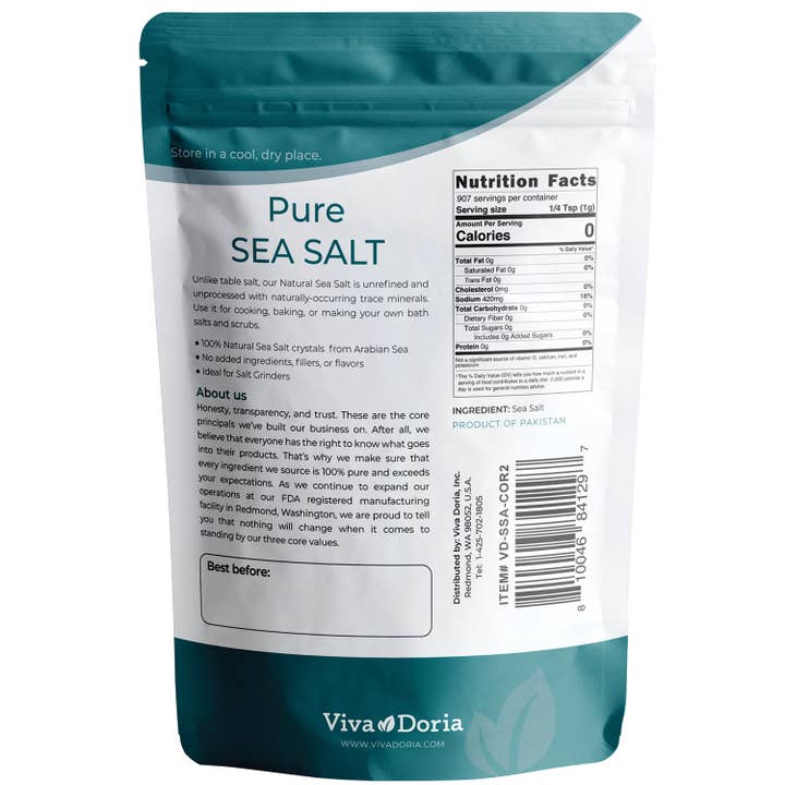 VIVA DORIA INC. – wholesale Salt – Rent havssalt, grovt korn, 2 lb perfekt för saltkvarnar