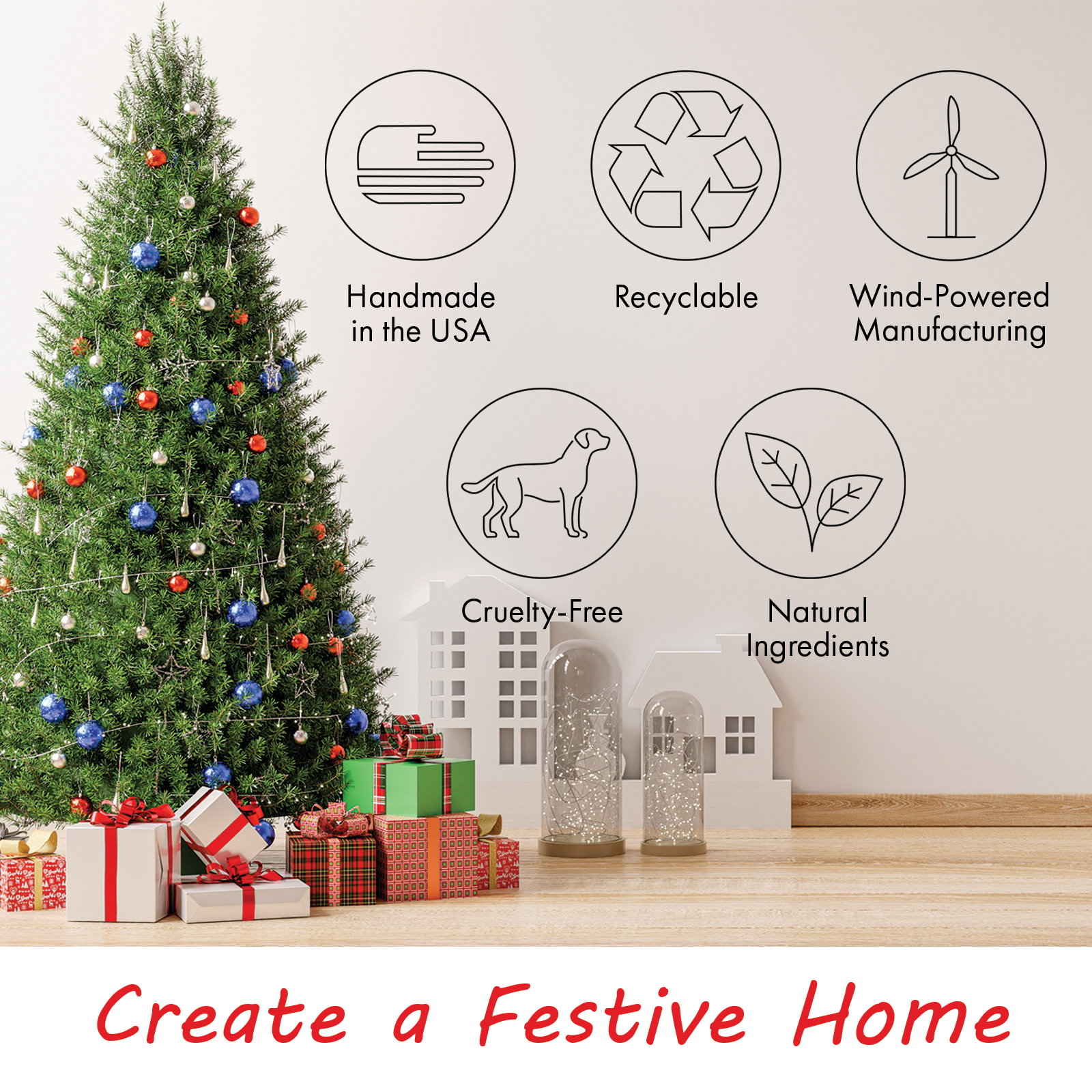 The Wine Savant /  Khen Glassware - Vente Bougie en bocal - Bougie de soja parfumée festive à 3 mèches en sapin, 17 oz3