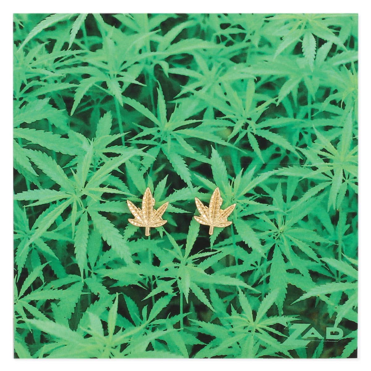 ZAD - Wholesale Stud/Post Earrings - High Times Gold Cannabis Leaf Post Earrings