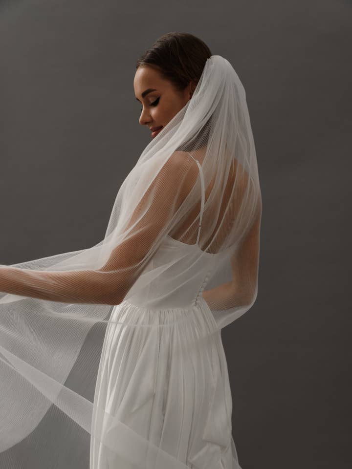 V021 Pleated Veil for wholesale by Heirloom Bridal Company