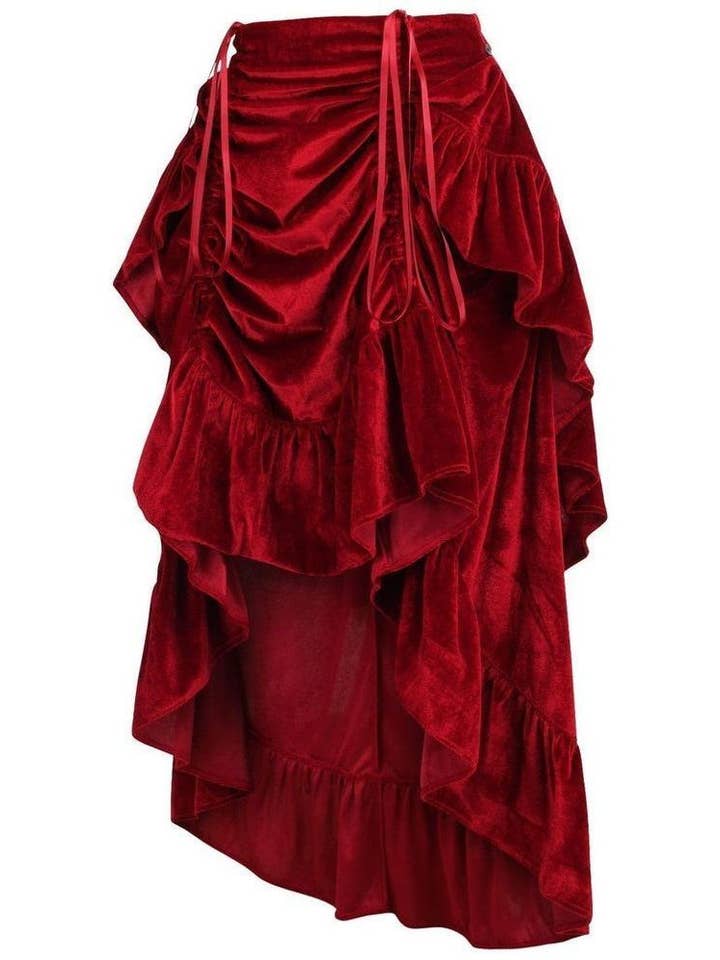 Daisy Corsets - Wholesale Skirt – Women’s - Dark Red Velvet Adjustable High Low Bustle Skirt1