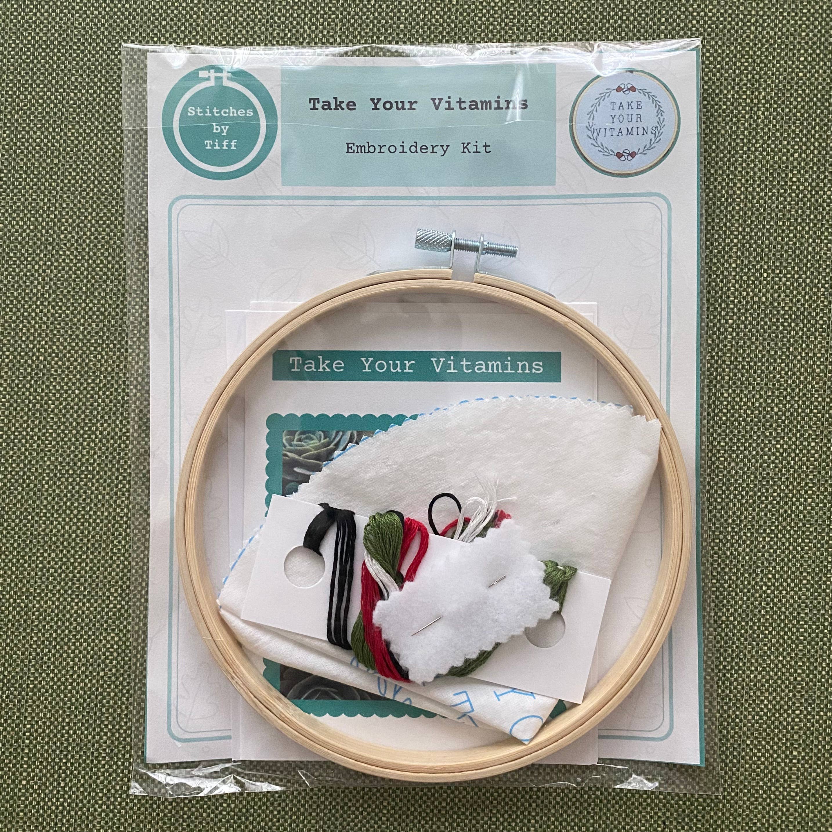 Stitches By Tiff - Wholesale Embroidery/Cross Stitch Supplies - Take Your Vitamins Craft Embroidery Kit2