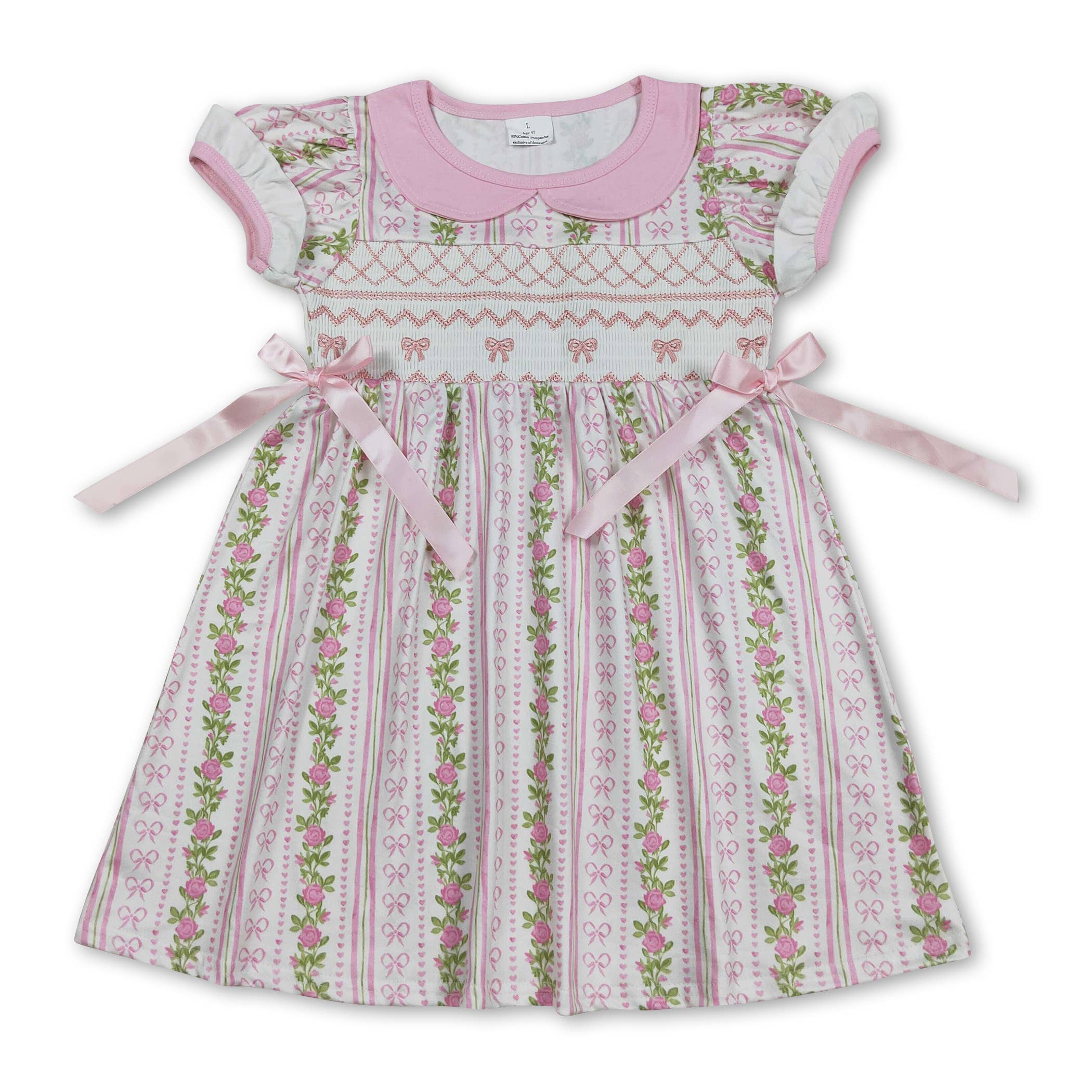 Yawoo Garments - Wholesale Romper - Kids - Short sleeves pink bow floral baby girls summer romper1
