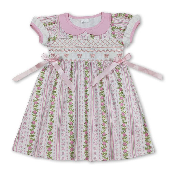 Yawoo Garments - Wholesale Romper - Kids - Short sleeves pink bow floral baby girls summer romper1