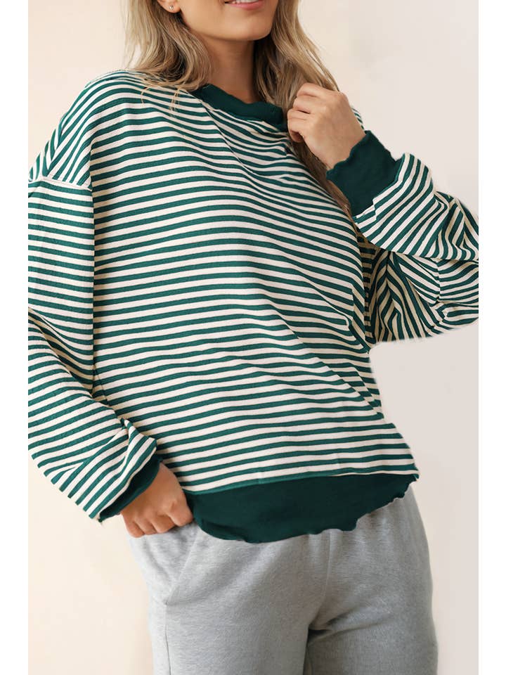 LA Society - Wholesale Knit Top - Women's - Stripe Loose Drop Shoulder Long Sleeve Top4