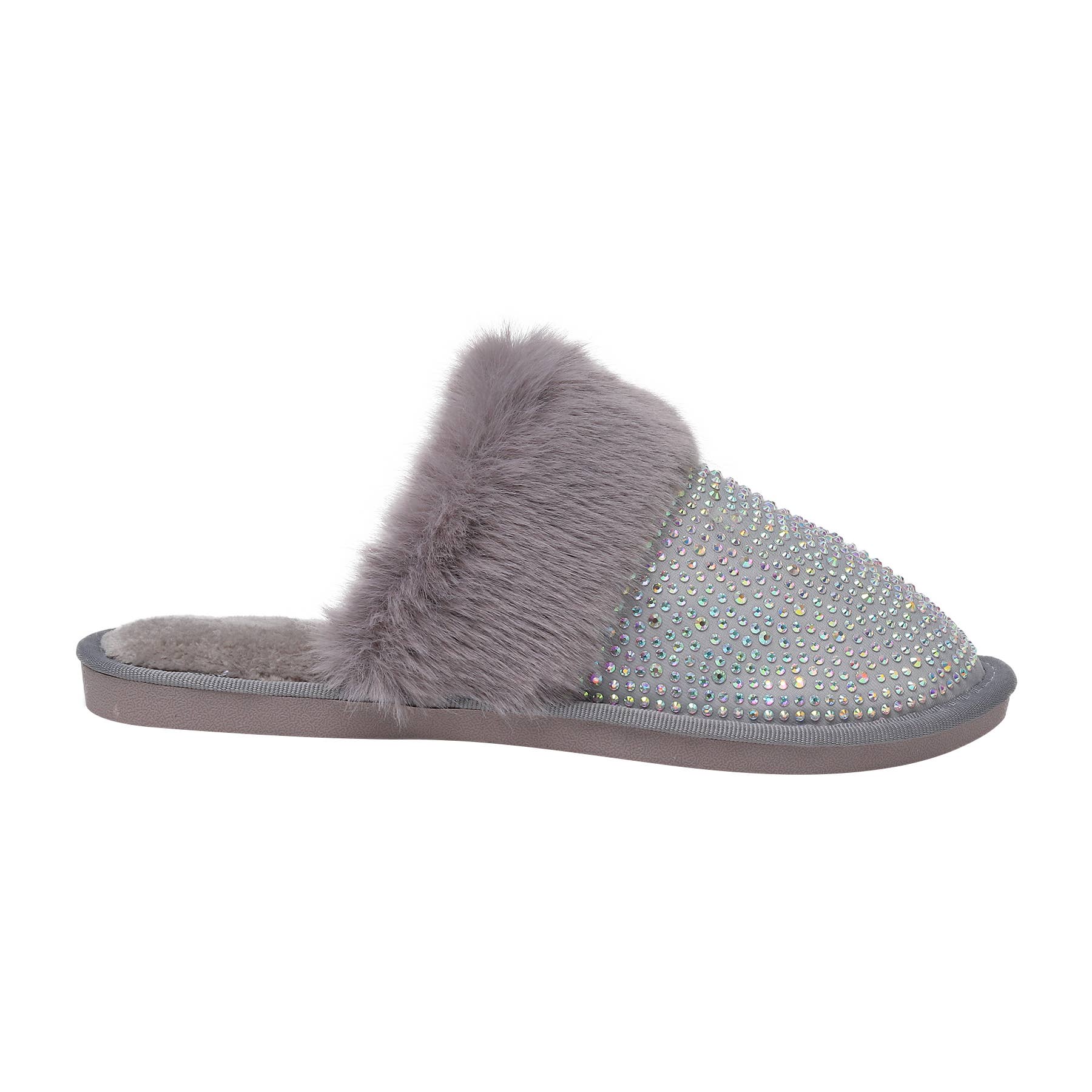 Natalie Mills - Wholesale Slippers - Women's - Lora Closed Toe Rhinestone Faux Fur Slippers3