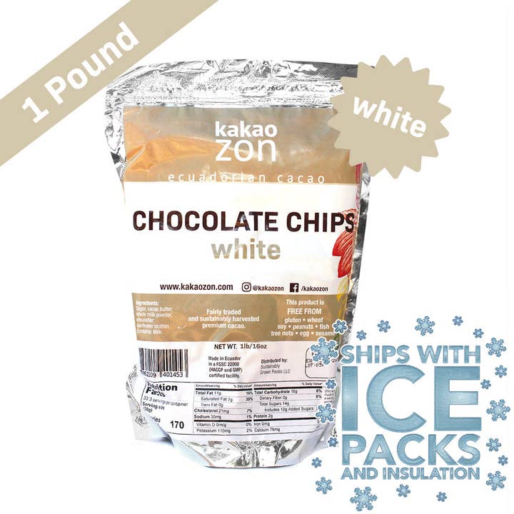 KakaoZon - Vendita all'ingrosso Cioccolato - Gocce di cioccolato bianco KakaOzon • 1 lb