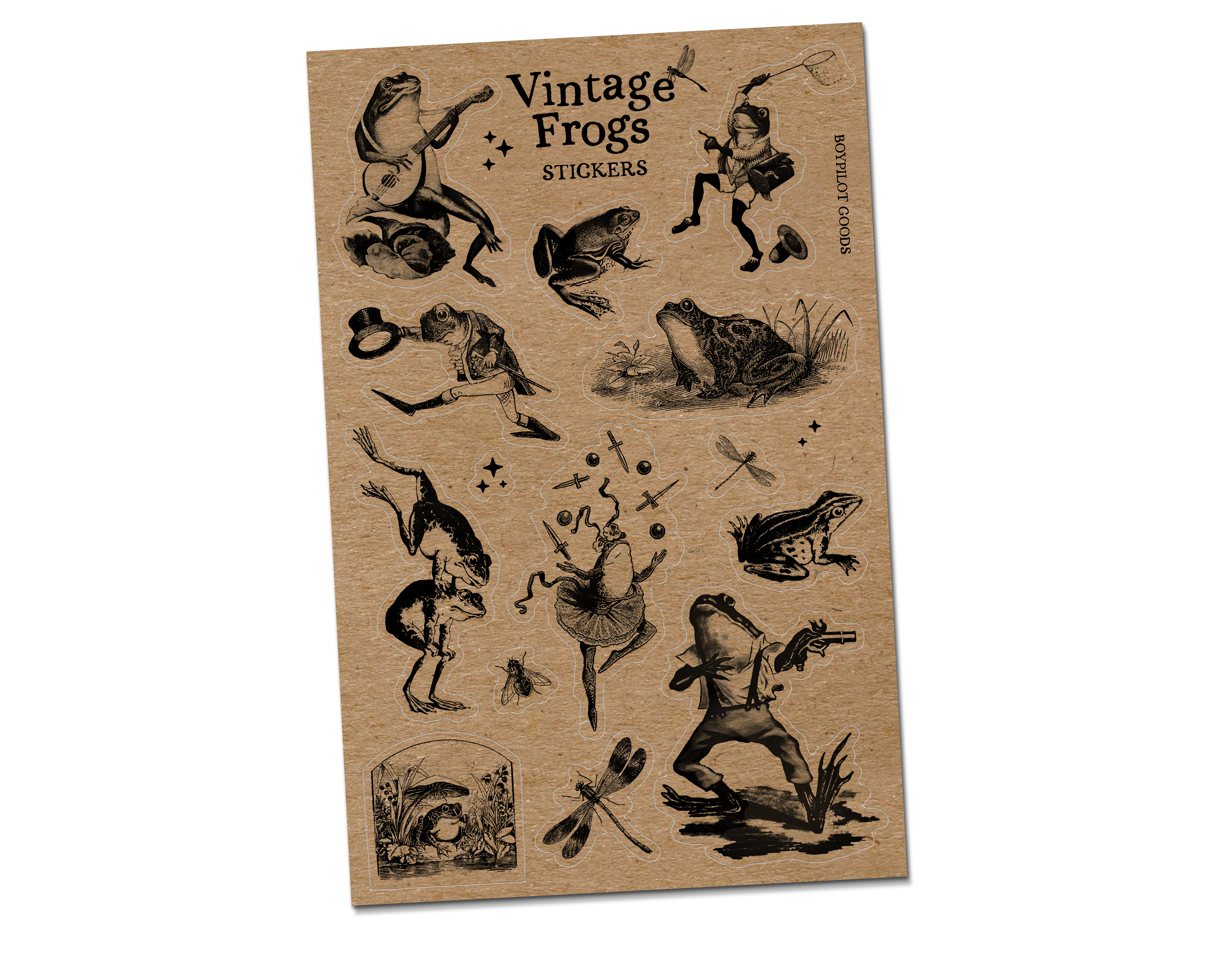BoyPilot Goods - Wholesale Sticker - Vintage Frogs Sticker Sheet - Cute Cottagecore Antique Frog3