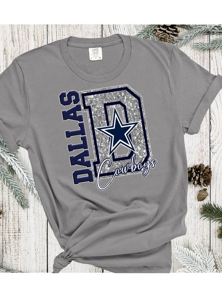 A Blessed Texas Mess Boutique - Wholesale T-Shirt (Graphic) - Women's - Cowboys Football Spirit Wear Faux Glitter America Team0