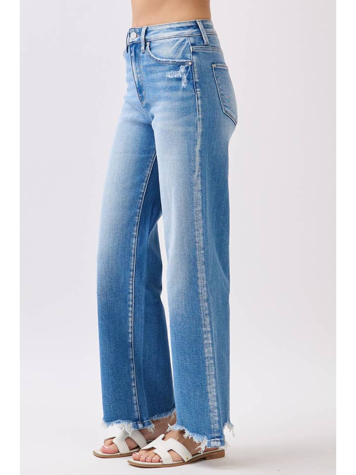Petra153 - Wholesale Jeans - Women's - P1553W-MD HIGH RISE STRETCH WIDE LEG W/ DESTROYED HEM JEANS10