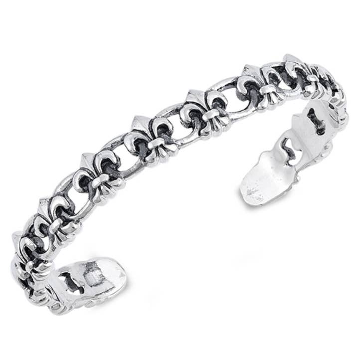 Fleur-De-Lis Sterling Silber Armreif Manschette Armband für Männer Oxidiertes Silber Armband 925 Silber Armband für Männer oder Frauen Boyfriend Armreif für den Großhandel von CALIFORNIA TOE RINGS