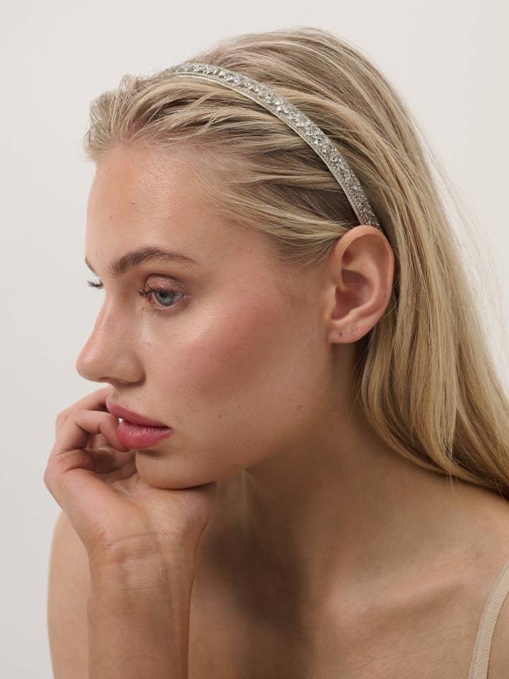 Olivia Silver Crystal Statement Headband for wholesale by Angels Whisper Accessories