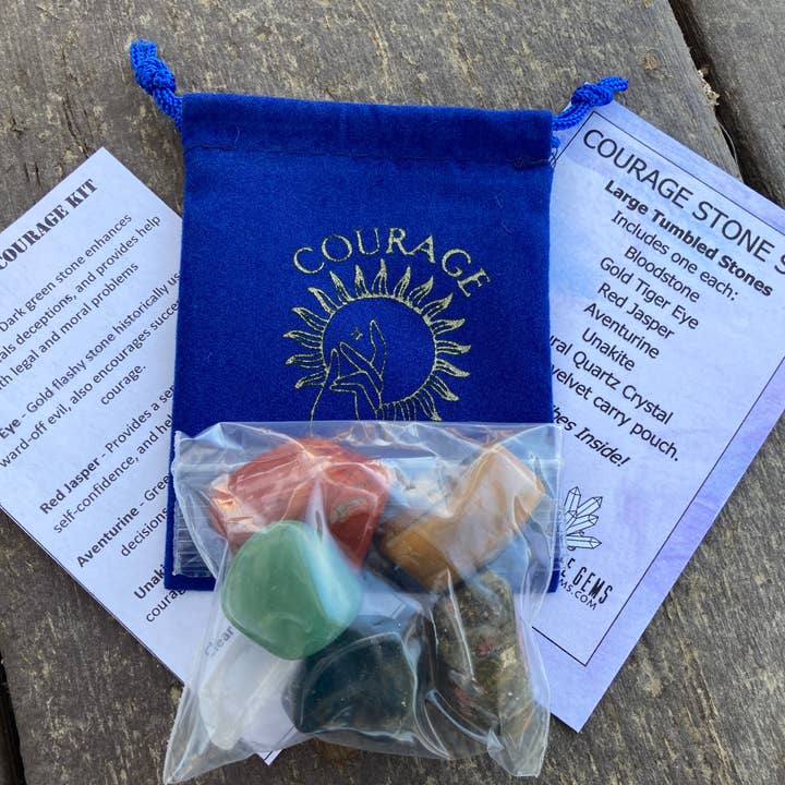 Courage Gemstones Set Tumbled Stones With Printed Bag for wholesale by Joshua Tree Gems