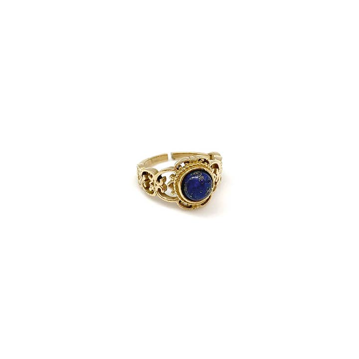 Tanvi Collection Ring - Gold Clover with Lapis for wholesale by Anju Jewelry