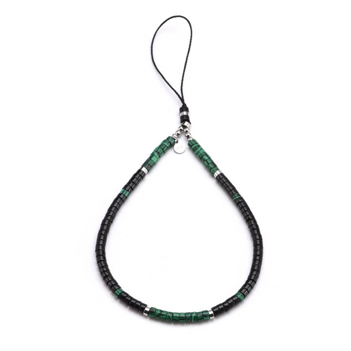 Bijuterias de telefone em pedras heishi jaspe preto e verde por atacado de SIXTY STONES