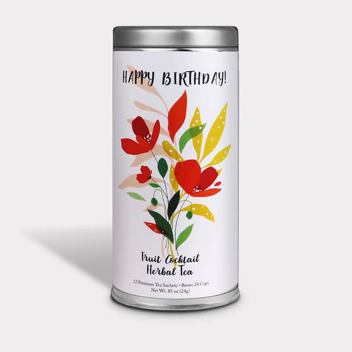 Happy Birthday!Fruit Cocktail- 12 Tea Sachets - Tall Tin for wholesale by The Tea Can Company