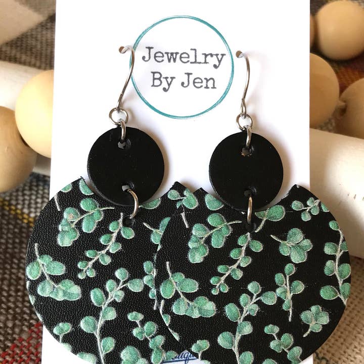 *CLEARANCE* Luna Earrings: Eucalyptus on Black for wholesale by Jewelry By Jen