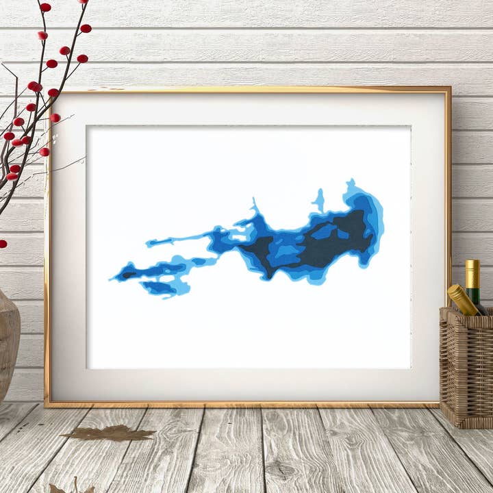 Bathymetrische kaart van Tomiko Lake op papier voor wholesale door Cardtography