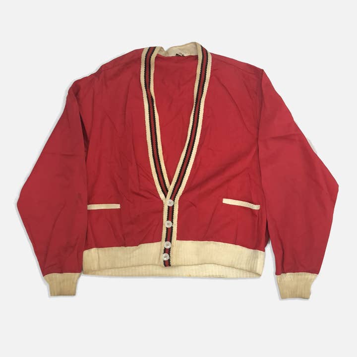 Cárdigan Rojo Vintage de Deportista para venta al por mayor de The Era NYC