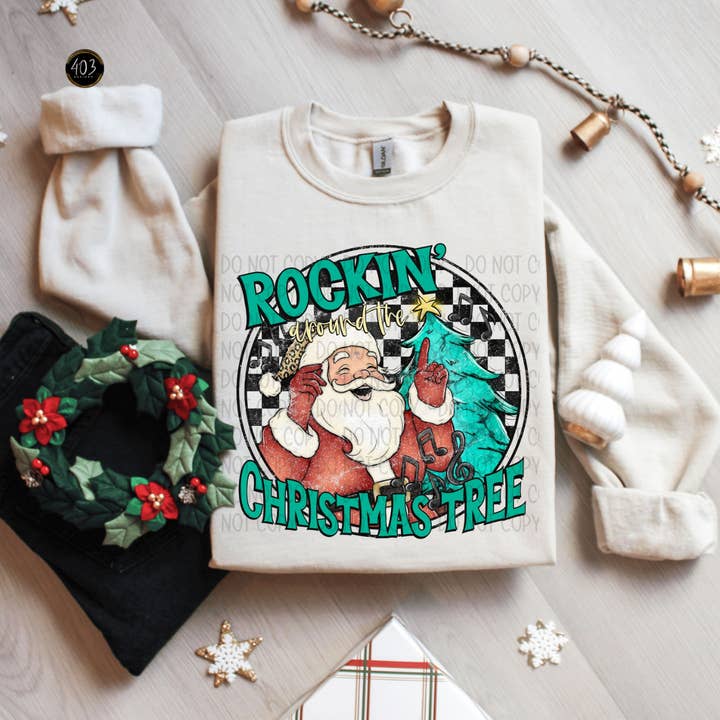 Rockin Santa DTF Transfer for wholesale by 403 Designs