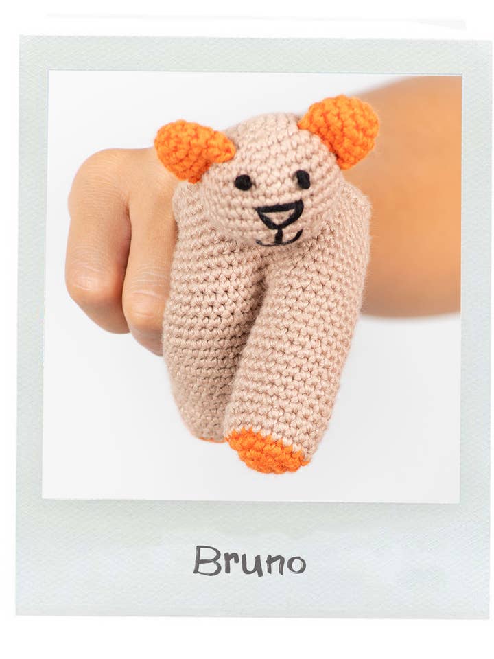 Organic Hand Knit Two Finger Puppets Bear - Set of 2 for wholesale by Cuddoll