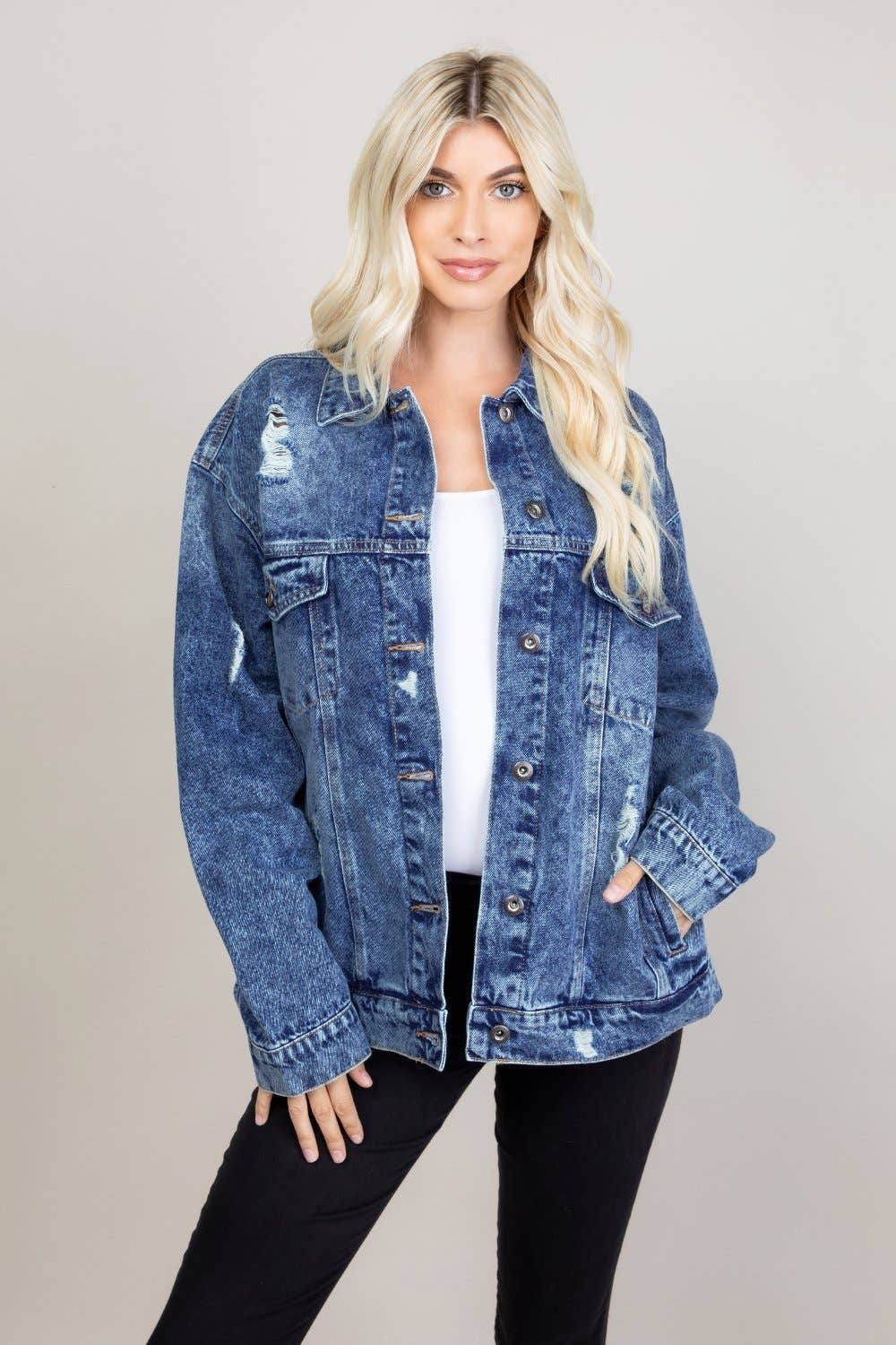 BLUE AGE - Wholesale Denim Jacket - Women's - Destroyed Oversize Denim Jacket13