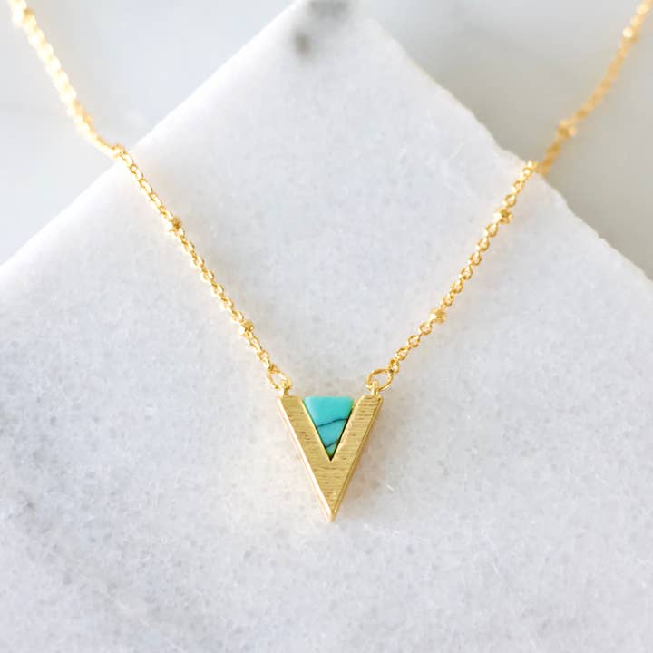 Mesa Blue - Wholesale Pendant/Charm Necklace - Turquoise Triangle Necklace