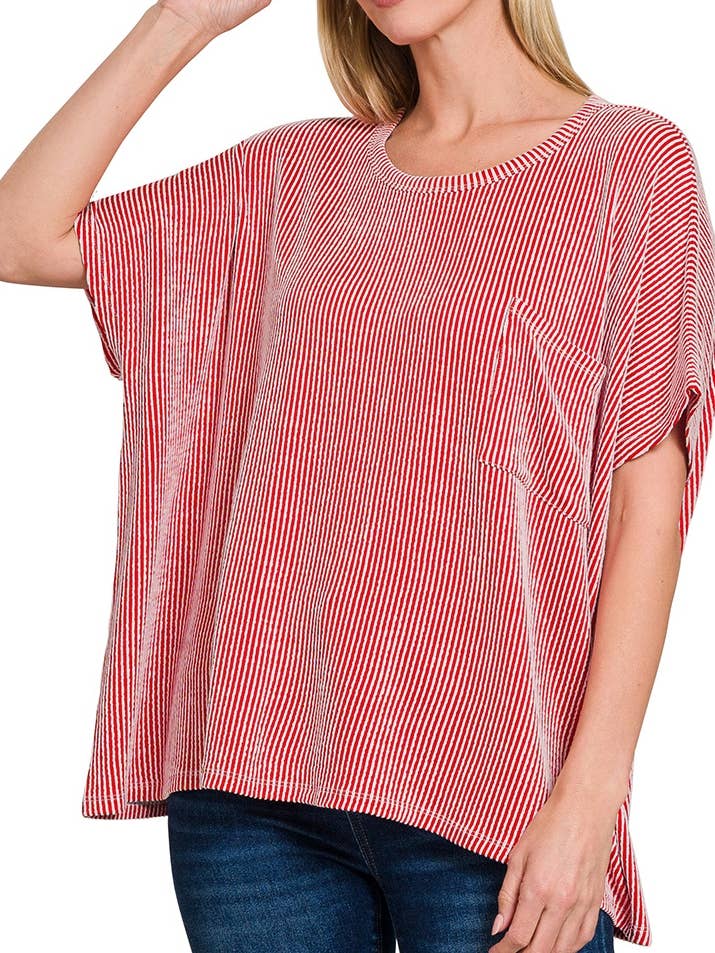 Corded Rib Oversized Short-sleeve Top for wholesale by Vanilla Monkey
