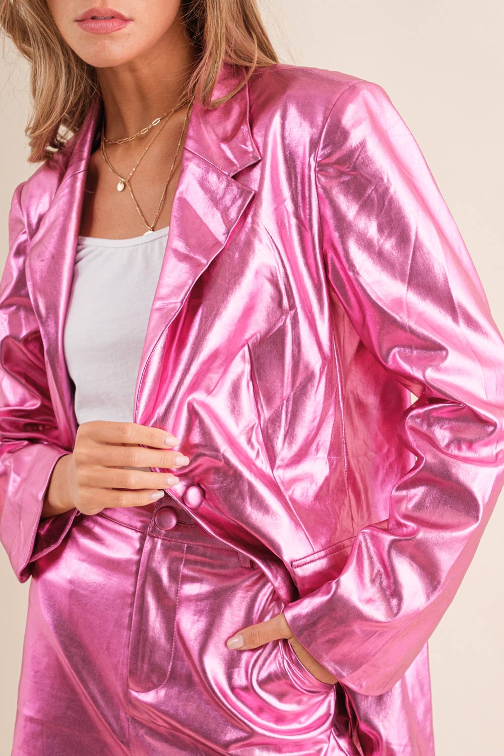 Blue B - Wholesale Top & Short Set (NOT Loungewear) - Women's - 22581SET - Sleek Metallic Single Blazer with Matching Shorts8