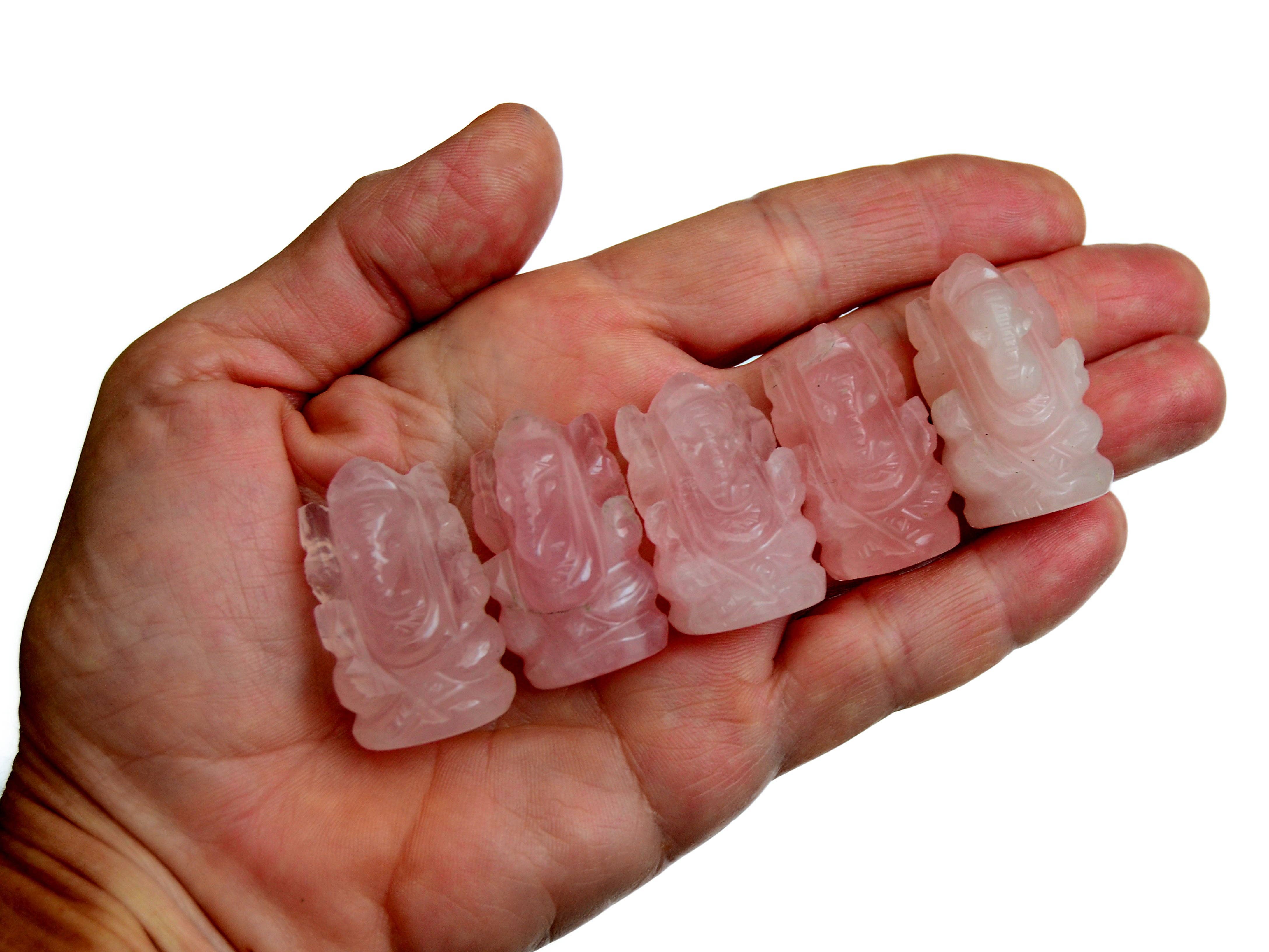 Kaia & Crystals - Wholesale Spiritual Stone/Crystal - Mini Rose Quartz Ganesha Sculputure (30mm - 35mm) - Hand Carved Stone7