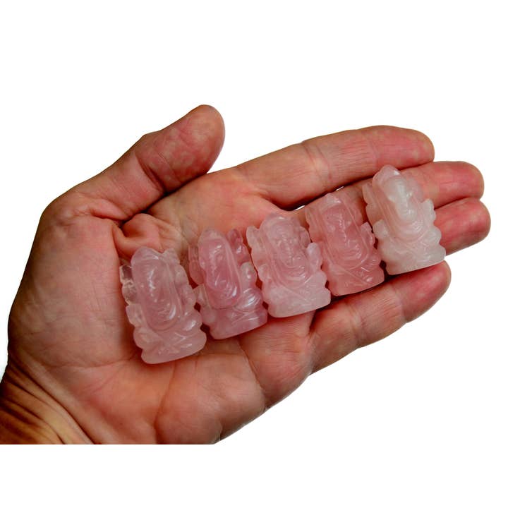 Kaia & Crystals - Wholesale Spiritual Stone/Crystal - Mini Rose Quartz Ganesha Sculputure (30mm - 35mm) - Hand Carved Stone7