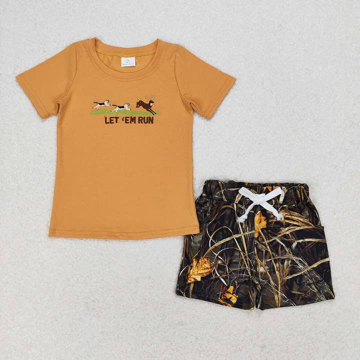 Baby Boys Deer Dog Short Sleeve Tee Shirt Top Camo Shorts Clothes Sets for wholesale by Aier Wholesale