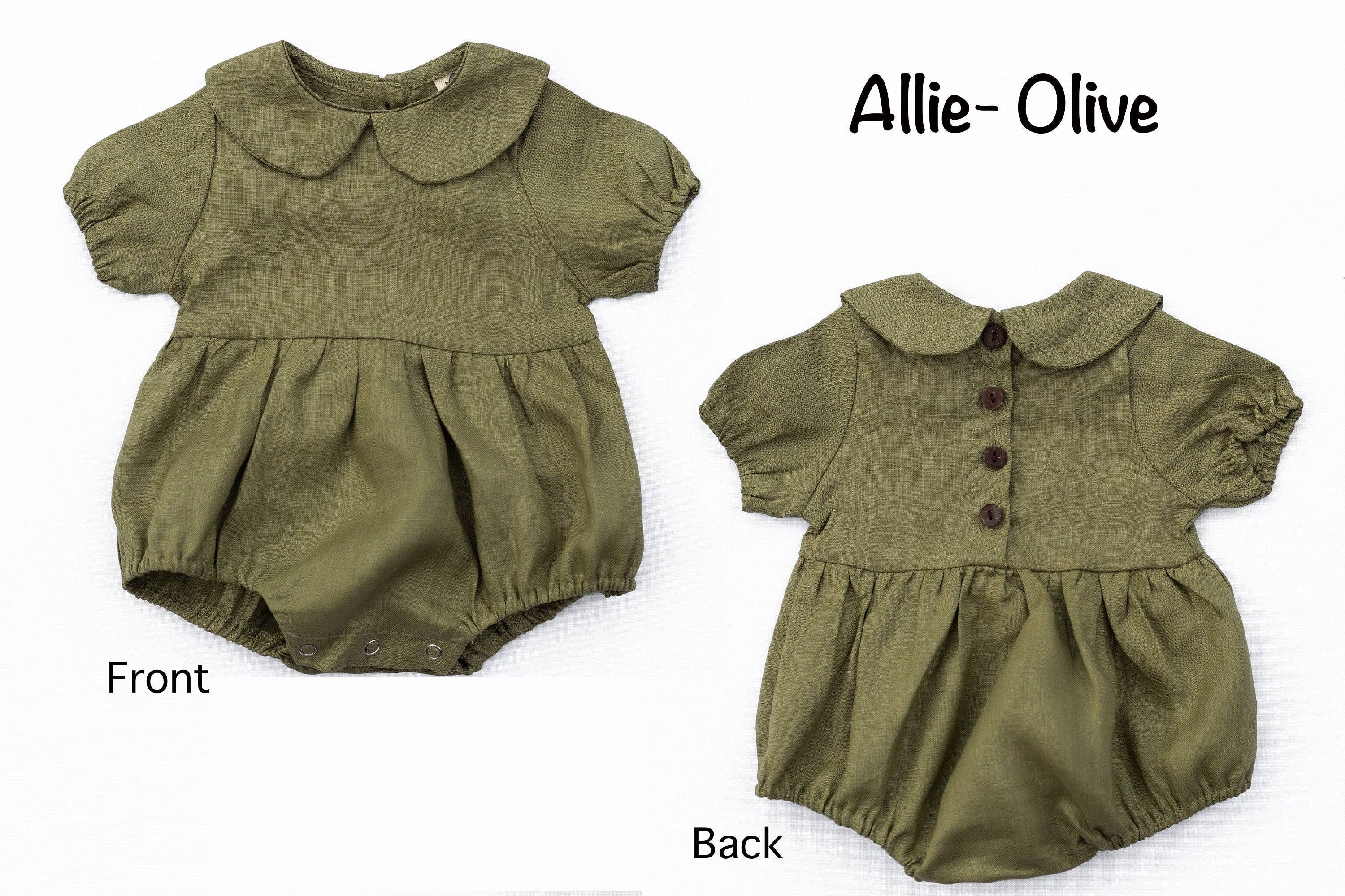 OLIVE & CRADLE – Engroshandel Bodysuit - Baby – Peter Pan Krave Hør Boble Romper + Sløjfe | Allie7
